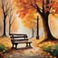 Placeholder: Masterpiece, best quality, watercolor painting style, beautiful painting, fabriano cardboard, Bob Ross style painting of bench in autumn park, painted by Bob Ross, detailed watercolor painting, bench in the park, autumn, falling autumn leaves, autumn trees, high detailed, high quality, 4k