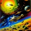 Placeholder: Cosmic Dreamscape Odyssey, Ed Roth, spaceship, dramatic, Poster, madness, comix