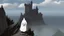 Placeholder: Sorcerer in white robe and hood approaches castle on a cliff