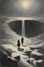 Placeholder: Peder Balke, Theodor Severin Kittelsen, Surreal, mysterious, bizarre, fantastical, fantasy, Sci-fi, Japanese anime, inventor in mythology, hollow earth theory, counterfeits, heresy, shadows, myths, alchemy, infinite labyrinth of knowledge, blonde miniskirt beautiful girl Alice, perfect voluminous body, detailed masterpiece