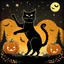 Placeholder: black cat on Halloween dancing with pumpkins in the photo of the starry sky