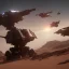 Placeholder: Armored Core machine robot fights another Armored Core fly in the sky in the desert with the ocean where you can see the space in the sky with the twilight on the horizon, 4k resolution