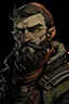 Placeholder: darkest dungeon style character art: half elf male with beard portrait