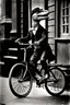 Placeholder: Velociraptor riding a bicycle in 1873. Photograph.