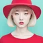 Placeholder: a close up of a person wearing a hat, by Ren Hang, aya takano color style, portrait a woman like reol, prominent rosy cheek bones, dressed in a [ [ 1 2 th century, luxury journal cover, a blond, viridian and venetian red, youth, twitter pfp, 19-year-old girl