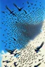 Placeholder: realistic drawing of a swarm of detailed birds in the blue sky.