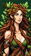Placeholder: Pixel art sprite of female druid covered in leaves and branches. Long brown hair, green eyes