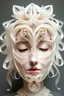 Placeholder: Superstring god, quantum deity, interdimensional beauty. human face looking down, eyes closed looking down, face only, frontal facing, profile, intricate origami flowers, detailed quilling paper, translucent plastic wrap. mixed media impressionism, fine arts and crafts, intricate embroidery, rococo spirtualism.