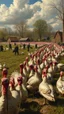 Placeholder: Hieronymus Bosch style , field full of turkeys in line stoping