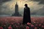 Placeholder: Sir Crow to the Dark Tower came, standing in a proliferous field of faded roses, style Caspar David Friedrich
