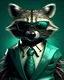 Placeholder: Wearing a suit, domineering, raccoon, wearing sunglasses, full of charm, texture, perfect details, jade texture