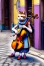 Placeholder: One single female cat playing violin on the street, Vienna, colours, smiling, model style, perfect iris, perfect violin, hyper realistic, extremely accurate, delicate, extremely detailed, Graphic novel style, wide-angle, open aperture, superfine pencil