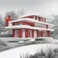 Placeholder: Draw an lineal illustration of a red and white country house, oval and round shapes, modern, minimalist style, ultra quality, detailed, Zaha Hadid style, Zaha Hadid style