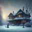 Placeholder: sad, abandoned, dog tied to a tree, short leash, with robed Grim Reaper nearby and house in background, winter, loneliness, 8k resolution, high-quality, fine-detail, iridescent, intricate, digital art, detailed matte, volumetric lighting, illustration, 3D octane render, by Jenny Jinya, Loving Reaper,