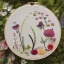 Placeholder: exquisite whimsical garden in embroidery hoop, intricate, highly detailed, linen and wood backdrop