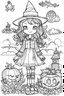 Placeholder: outline art for cute Farm life coloring pages with witch, white background, Sketch style, full body, only use outline, Mandala style, clean line art, white background, no shadows and clear and well outlined