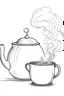 Placeholder: a outline of kettle and a mug with steam , white background, sketch style, full body, only use outline, , clean line art, white background. No shadow clear and well defined .