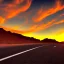 Placeholder: muscle car, desert road, sunset, full colour,