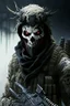 Placeholder: A soldier in the game modern warfare, he wears a skull mask with horns that covers his eyes. The lower half of his face is covered by a mask with a bloody fanged grin. He is a sniper, but can also run point. His call sign is Wraith. Couple