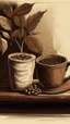 Placeholder: rustic organic coffee, digital painting, line art