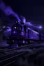 Placeholder: A portrait of a ghost train in a purple night sky