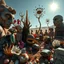 Placeholder: A striking photograph captures a sub-paracosm from a phantasmagorical universe made of glossy organic material, human statues, with group of plants and animals, eyes, teeth, figures, adorned with glossy minerals and rocks, eerie, wasteland, Yves Tanguy style, hypnotic, intense noon-light sun, 8k, deep 3d field, strong texture, extreme detail, intricate, colours, rich moody colors