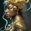 Placeholder: Sango fantasy, fantasy magic, intricate, sharp focus, illustration, highly detailed, digital painting, concept art, matte, art germ and Paul Lewin and Kehinde Wiley, masterpiece Indonesian lady head bronze tiger Asian African girl nice breast Hawaiian hair turquoise silver waves