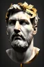 Placeholder: Ultra Realistic image, Roman sculpture, clean white marble material, Lionel Messi, gold Laurel leaves wreath, renaissance ornaments, one gold star, chisel style, waist up portrait, emperor style, epic, celestial, cinematic lighting, god light, 4k resolution, smooth details, ornate details, soft lighting, unreal engine 5, art station, substance 3d, art concept.