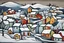 Placeholder: abstract painting style picasso winter joy in lonely village