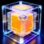 Placeholder: a futuristic translucent neurocube, inside the cube there are partitions made of honeycomb plates