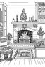 Placeholder: Coloring page, Christmas, fireplace, simple