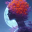 Placeholder: silhouette, monde en fleurs, concept art, crépuscule , bleu oranger, vibrant Color, réaliste