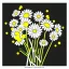 Placeholder: illustration of a bouquet of white daisies, digital illustration, fine lineart, vector art, photoshop, plain yellow background, minimalist art