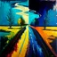 Placeholder: two roads diverged , art, oil colors, bright