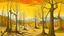 Placeholder: Orangish yellow bony wastelands with dry trees painted by Diego Rivera