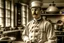 Placeholder: ww1 cook talking close-up standing up looking to the camera, ww1 mansion kitchen background