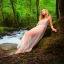 Placeholder: a beautiful woman in a sheer dress laying down by a creek in a fantasy forest