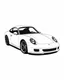 Placeholder: minimalist line art, Porsche 911, against stark white background, thick ink outlines, 3D view, no shading