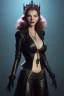 Placeholder: Lauren Bacall as evil queen in black leather, leather, busty, cleavage, angry, stern look. character design by cory loftis, fenghua zhong, ryohei hase, ismail inceoglu and ruan jia. unreal engine 5, artistic lighting, highly detailed, photorealistic, fantasy