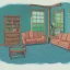 Placeholder: A living room with armchair and fancy stools. colored pencil sketch