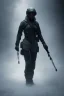 Placeholder: All Black AnnaSophia Robb soldier, ghost, wearing high tech mask, white smoke, dark, rage, sorrow, high definition, ultra 8 k, volumetric lighting, blue fire, fog