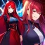 Placeholder: Clear focus, 8k, beautiful lighting, vibrant colors, girl, red hair, long hair, red eyes, laughing, angry, lightning magic,