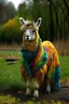 Placeholder: a llama's coat dyed to look like a van gogh painting