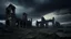 Placeholder: A dark, gothic landscape with towering ruins and crumbling stone structures silhouetted against a stormy sky. The scene has an ominous, foreboding atmosphere with a sense of decay and abandonment