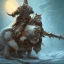 Placeholder: orc riding on a cat in winter landscape