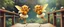 Placeholder: two totally symmetric dancing fluffy angel gremlin bumblebee nice cheerleader singing on bridge pointing down in garden , full body portrait T-pose strong aura, oil painting and air brush