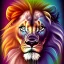 Placeholder: Lion portrait, bright colors, splash paint, centered