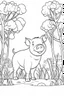 Placeholder: Outline art, no shading, pig standing in the bush, full body, cartoon style, black and white, low detail, --ar 9:11