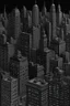 Placeholder: Very tiny Fine lines draw of a dream city , nyc building , black and only one building painted dark gray 3D
