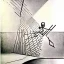 Placeholder: drawn in single line by Nicolai Blatter with hatch with parallel wavy lines metal engraving with spanish man dance procession in salvador dali style or picasso style